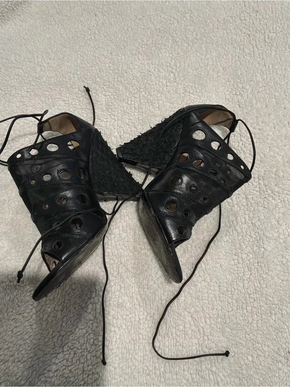 Proenza Schouler Black Cutout Lace-Up Wedge Sandals